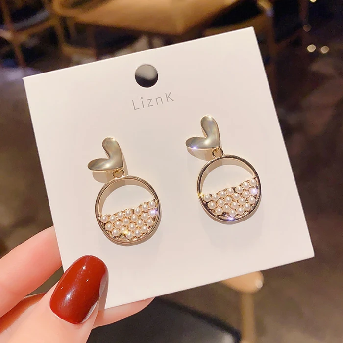 Wholesale 925 Silvers Pin Earrings Female Women With Hearts Pearl Eardrops Earrings Drop Shipping Gift