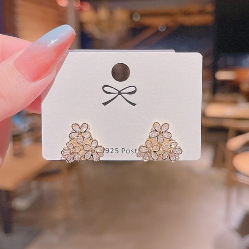 Wholesale Sterling Silvers Pin Zircon Flower Earrings Female Women Stud Earrings Drop Shipping Gift