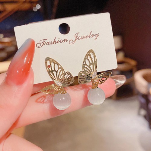Wholesale 925 Silvers Pin Butterfly Opal Earrings Female Women Stud Earrings Drop Shipping Gift