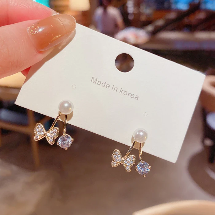Wholesale Sterling Silvers Pin Butterfly Earrings Women's Pearl Earrings One Style For Dual-Wear Earrings Drop Shipping Gift