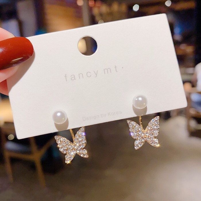 Wholesale Sterling Silvers Needle Butterfly Earrings Female Pearl Stud Earrings Drop Shipping Women Gift