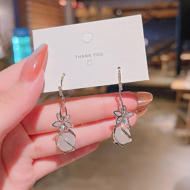 Wholesale Zircon Flower Earrings Female Sterling Silvers Needle Opal Stone Ear Studs Drop Shipping Women Gift