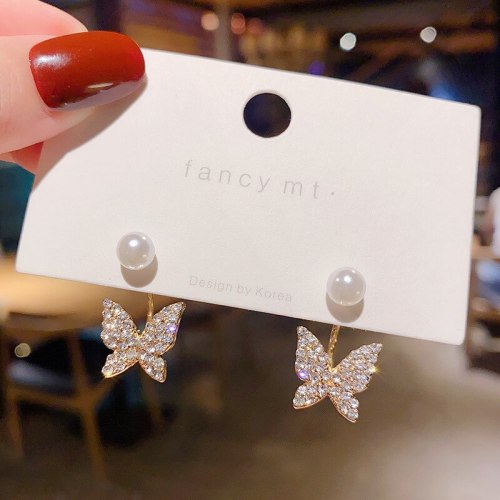 Wholesale Sterling Silvers Needle Butterfly Earrings Female Pearl Stud Earrings Drop Shipping Women Gift