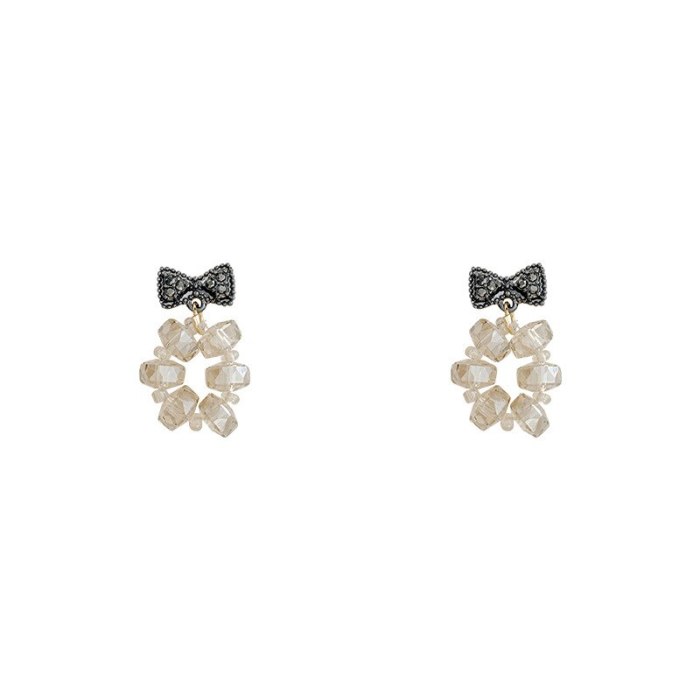 Wholesale Sterling Silvers Needle Bowknot Earrings Transparent Micro Glass Bead Stud Earring Drop Shipping Women Gift