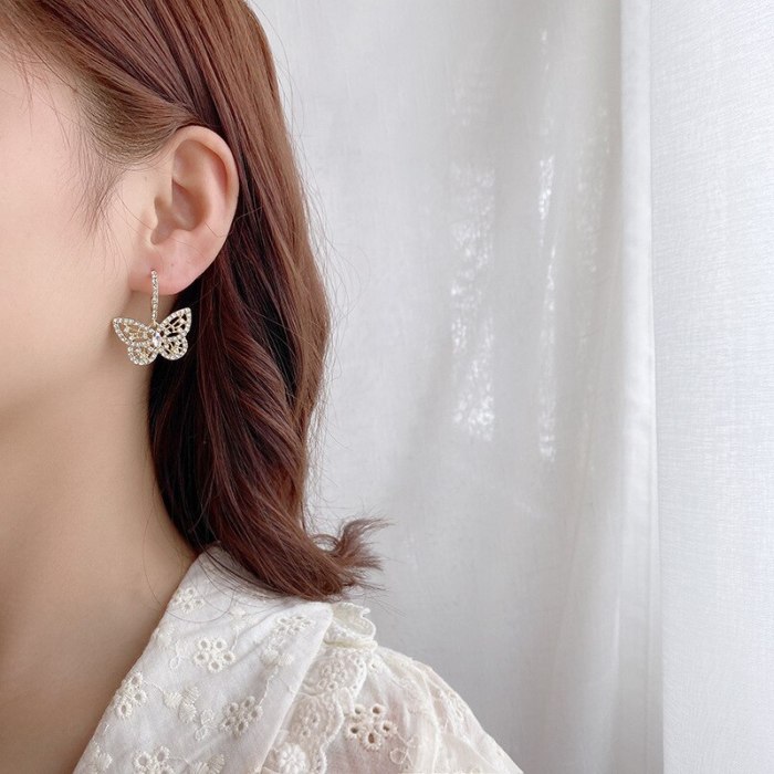 Wholesale Sterling Silvers Pin New Butterfly Zircon Earrings Female Women Stud Earrings Dropshipping Gift