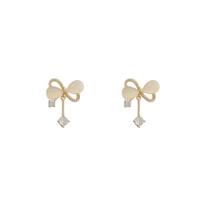Wholesale Sterling Silvers Pin New Opal Bow Earrings Female Women Stud Earrings Dropshipping Gift