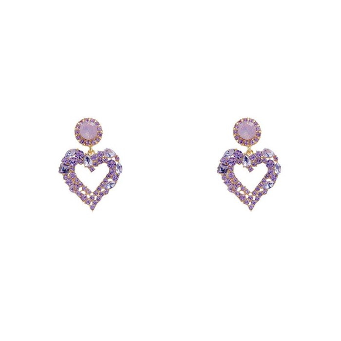 Wholesale Purple Loving Heart Zircon Earrings Female Women S925 Silvers Stud Earrings Dropshipping Gift