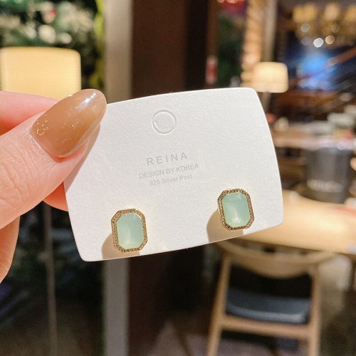 Wholesale 925 Silvers Pin Opal Stone Stud Square Earrings Dropshipping Gift