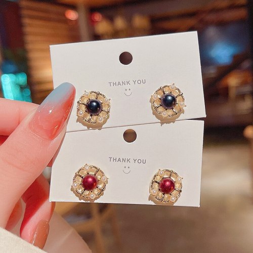 Wholesale Sterling Silvers Pin Circle and Pearl Earrings Female Women Stud Earrings Dropshipping Gift