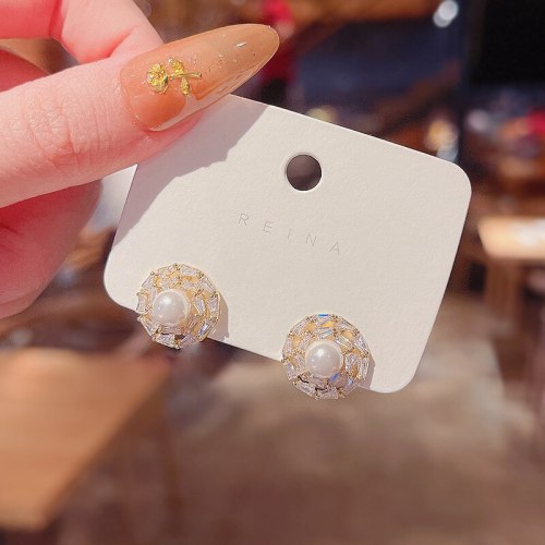 Wholesale Sterling Silvers Pin round Ring Earrings Female Women Pearl Stud Earrings Dropshipping Gift