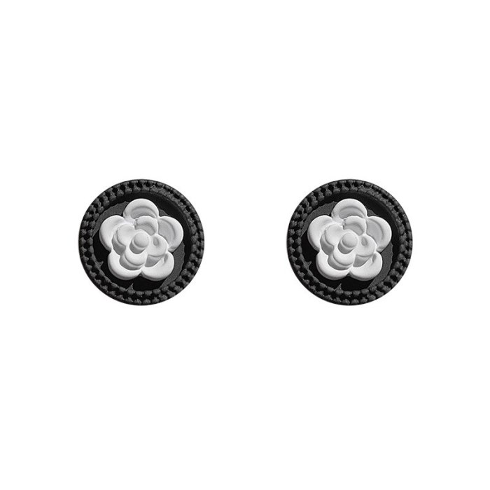 Wholesale Sterling Silvers Pin Circle Camellia Stud Earrings for Women Dropshipping Gift