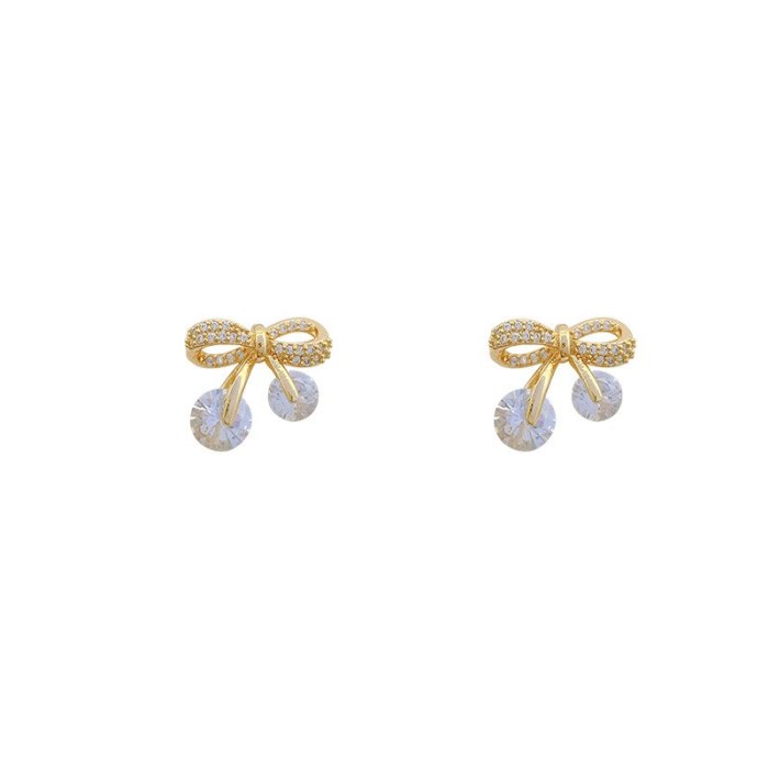 Wholesale Sterling Silvers Pin New Bow Zircon Earrings Female Women Stud Earrings Dropshipping Gift