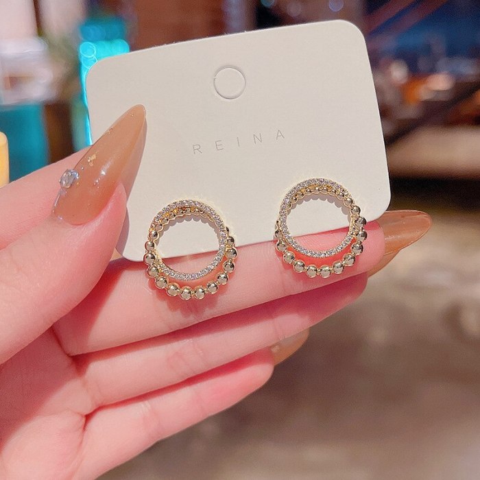 Wholesale Sterling Silvers Pin New Pearl Rhinestone Studs Women's round Ring Earrings Dropshipping Gift