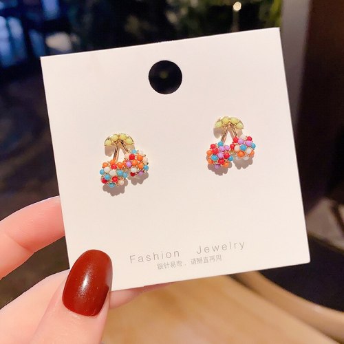 Wholesale Sterling Silvers Pin Color Cherry Earrings Ear Clip Policy Fruit Earrings Dropshipping Gift