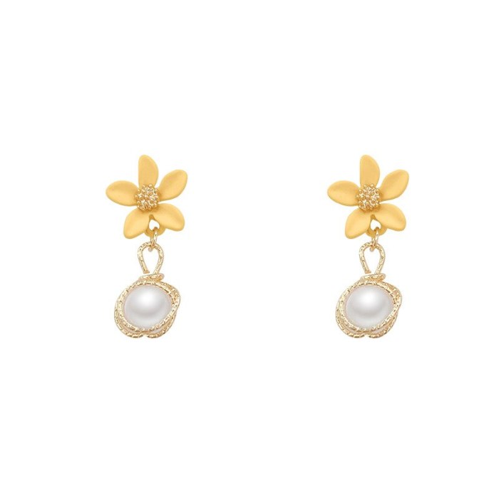 Wholesale S925 Silvers Nail Yellow Flower Pearl Stud Earrings Female Women Dropshipping Gift