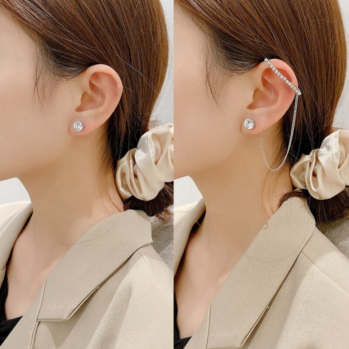 Wholesale Sterling Silvers Pin Asymmetric Zircon Ear Hook Earrings Stud Earrings Dropshipping Gift