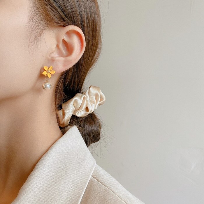 Wholesale S925 Silvers Nail Yellow Flower Pearl Stud Earrings Female Women Dropshipping Gift