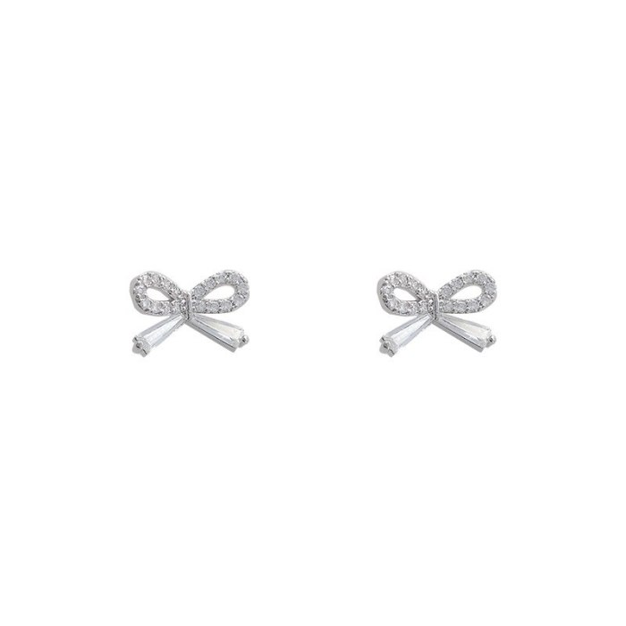 Wholesale Sterling Silvers Pin Zircon Bow Earrings Female Women Stud Earrings Dropshipping Gift