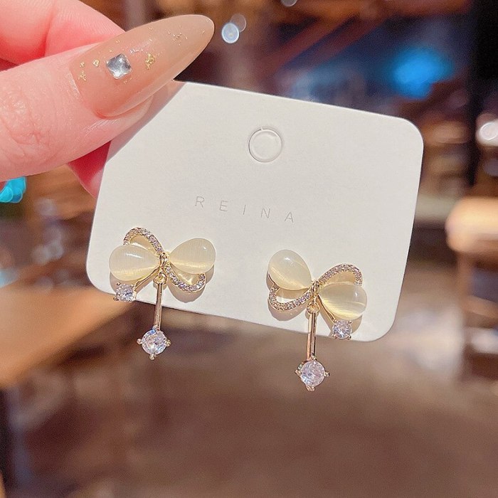 Wholesale Sterling Silvers Pin New Opal Bow Earrings Female Women Stud Earrings Dropshipping Gift