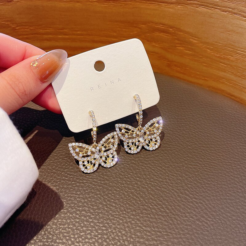 Wholesale Sterling Silvers Pin New Butterfly Zircon Earrings Female Women Stud Earrings Dropshipping Gift