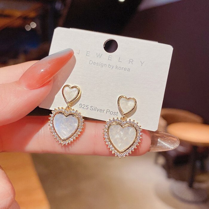 Wholesale S925 New Heart-Shaped Zircon Earrings for Women Fritillary Stud Earrings Dropshipping Gift