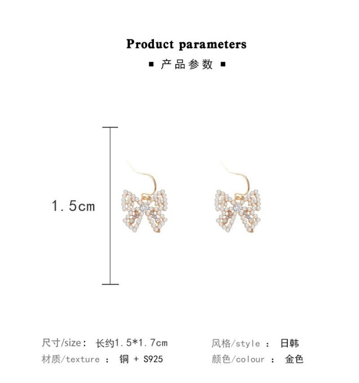 Wholesale 925 Silvers Stud Bow Pearl Eardrop Earring Stud Earrings for Women Dropshipping Gift