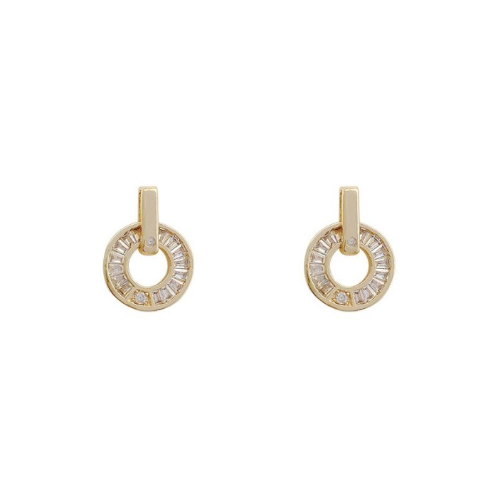 Drop Shipping Sterling Silvers Post New Circle Zircon Earrings Female Women Girl Lady Stud Earrings Gift  Jewelry
