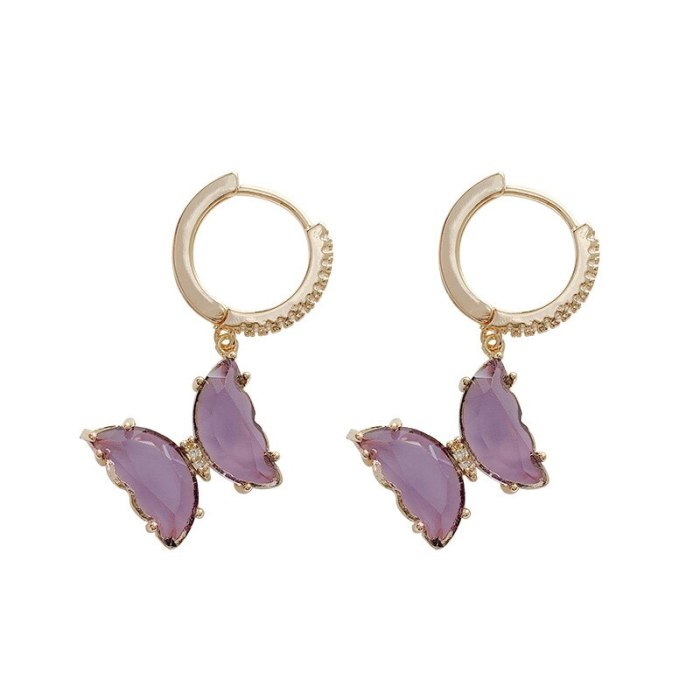 Drop Shipping Sterling Silvers Post Purple Crystal Earring Eardrop Female Women Girl Lady Earrings Gift  Jewelry