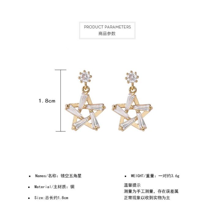 Drop Shipping 925 Silvers Stud Earrings Pentagram Zircon Earrings Gift  Jewelry