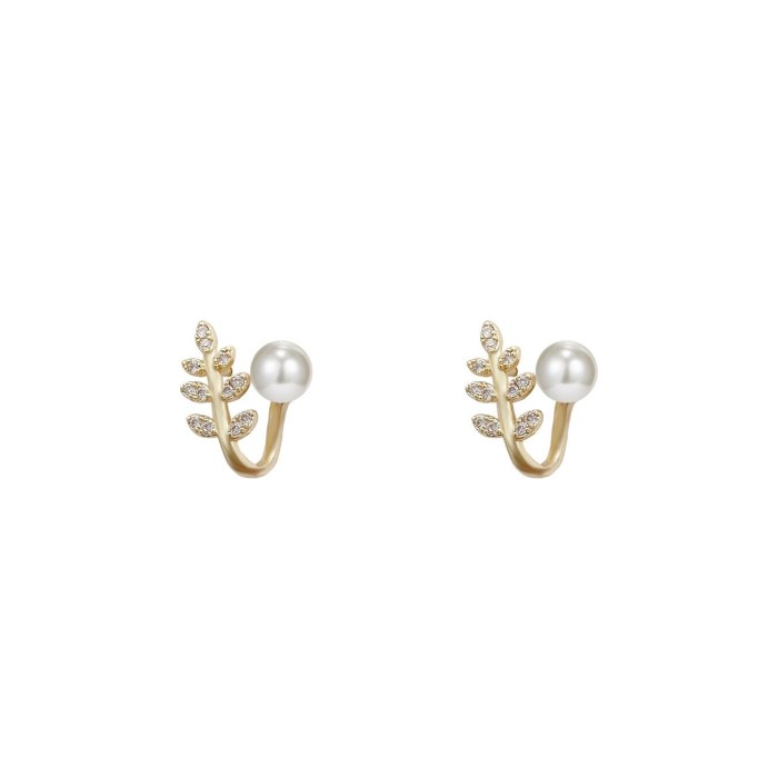 Drop Shipping Sterling Silvers Post Leaf Pearl Earrings Ear Studs Earrings Gift  Jewelry