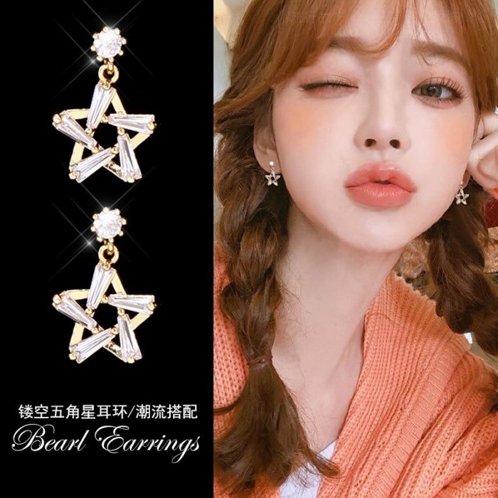 Drop Shipping 925 Silvers Stud Earrings Pentagram Zircon Earrings Gift  Jewelry