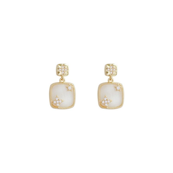 Drop Shipping Sterling Silvers Post Opal Square Earrings Female Women Girl Lady Stud Earrings Gift  Jewelry