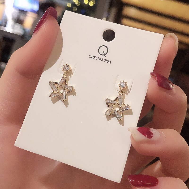 Drop Shipping 925 Silvers Stud Earrings Pentagram Zircon Earrings Gift  Jewelry