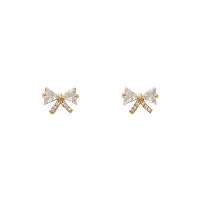 Drop Shipping Sterling Silvers Post Zircon Bow Earrings Female Women Girl Lady Stud Earrings Gift  Jewelry