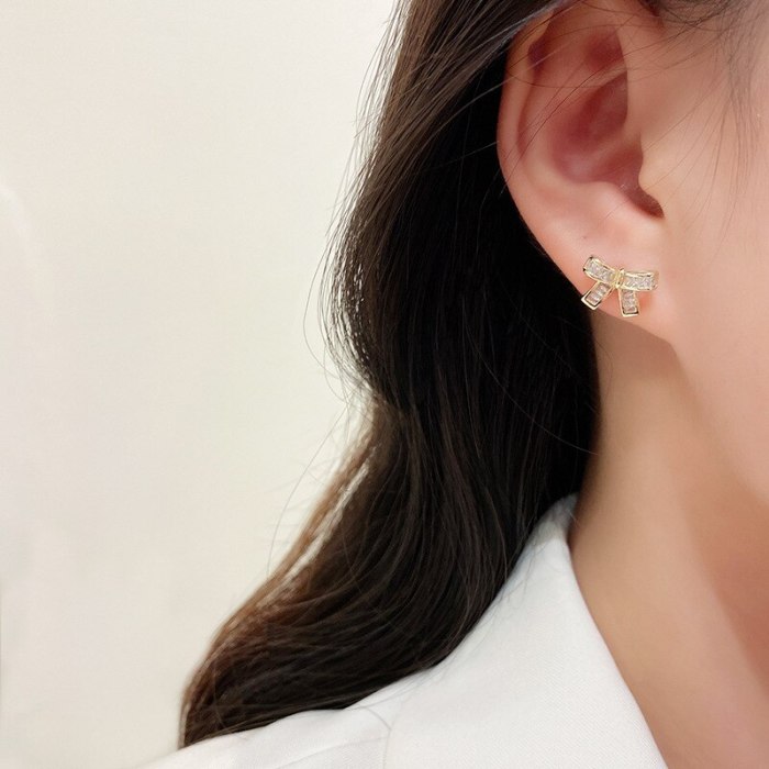 Drop Shipping 925 Silvers Post New Zircon Bow Earrings Female Women Girl Lady Stud Earrings Gift  Jewelry