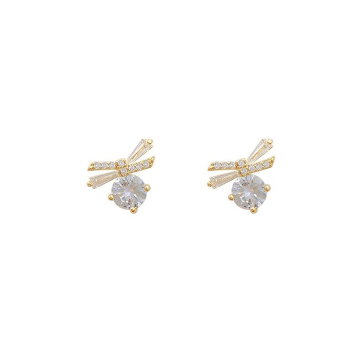 Drop Shipping Sterling Silvers Post New Zircon Bow Earrings Female Women Girl Lady Stud Earrings Gift  Jewelry