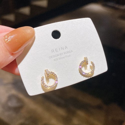 Drop Shipping Sterling Silvers Post Circle Full Diamond Earrings Female Women Girl Lady Stud Earrings Gift  Jewelry