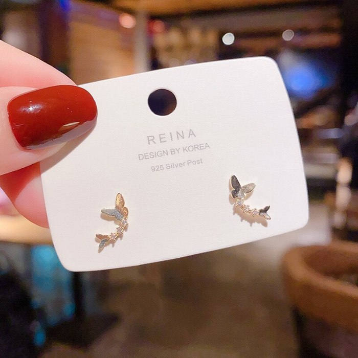 Drop Shipping Sterling Silvers Post Zircon Butterfly Studs Fishtail Tassel Earrings Eardrops Gift  Jewelry