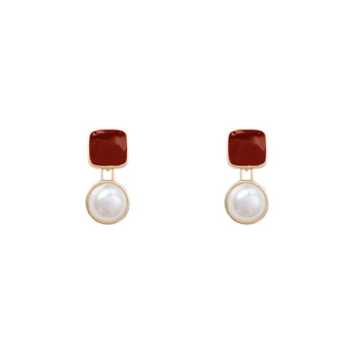 Drop Shipping 925 Silvers Post Red Square Pearl Stud Earrings For Women Gift  Jewelry