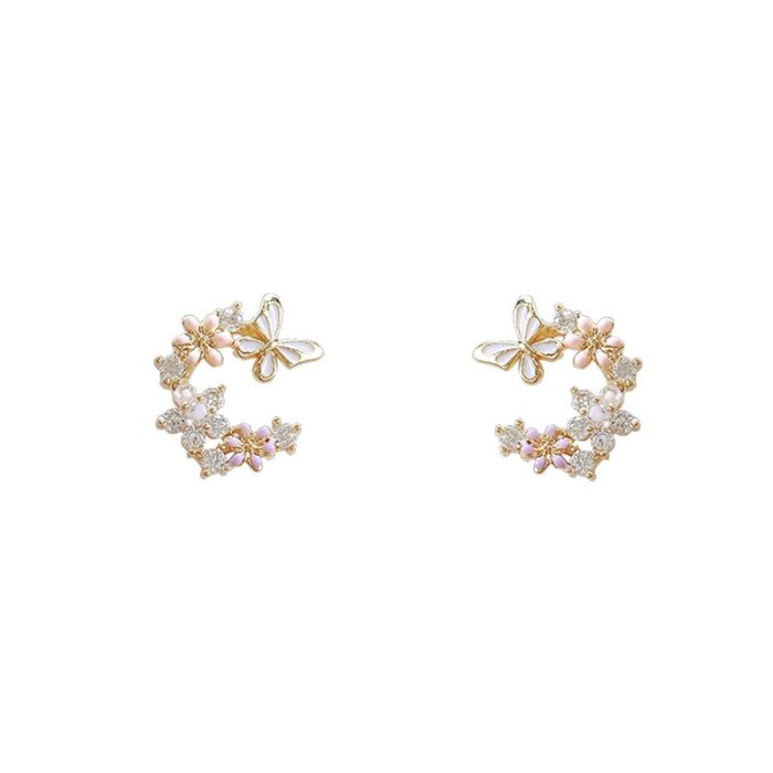 Drop Shipping Sterling Silvers Post New Trendy Small Flower Butterfly Studs Earrings For Women Gift  Jewelry