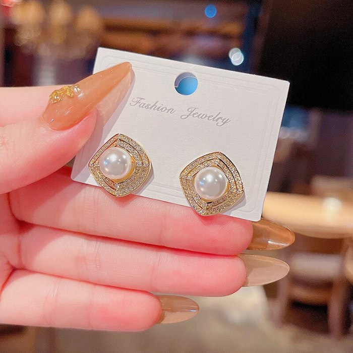 Drop Shipping Sterling Silvers Post Zircon Rhombus Earrings Female Women Girl Lady Stud Earrings Gift  Jewelry