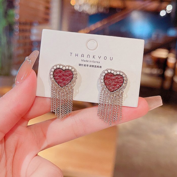 Drop Shipping Love Heart Earrings Women's Sterling Silvers Post Tassel Ear Studs Gift  Jewelry
