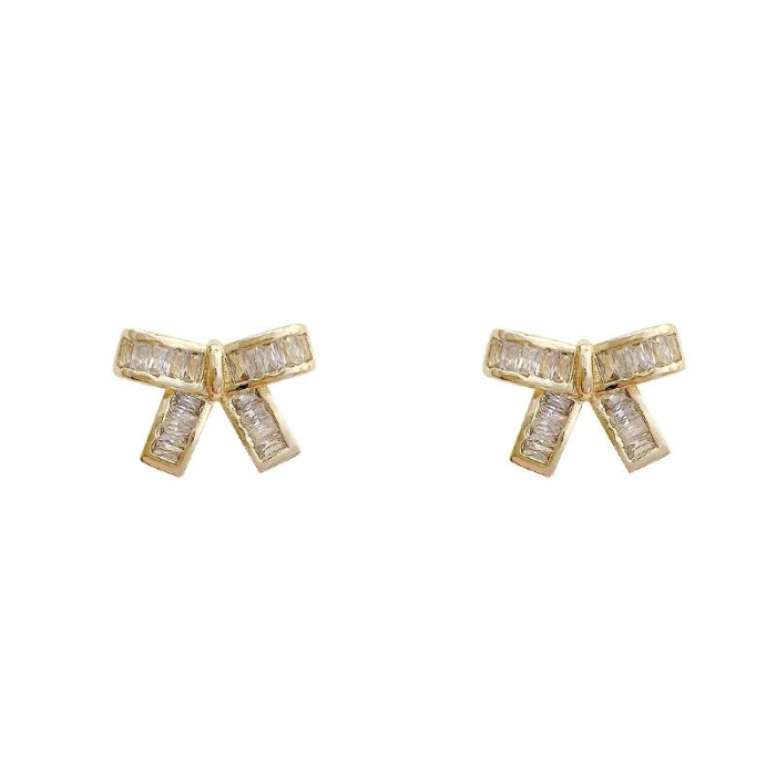 Drop Shipping 925 Silvers Post New Zircon Bow Earrings Female Women Girl Lady Stud Earrings Gift  Jewelry
