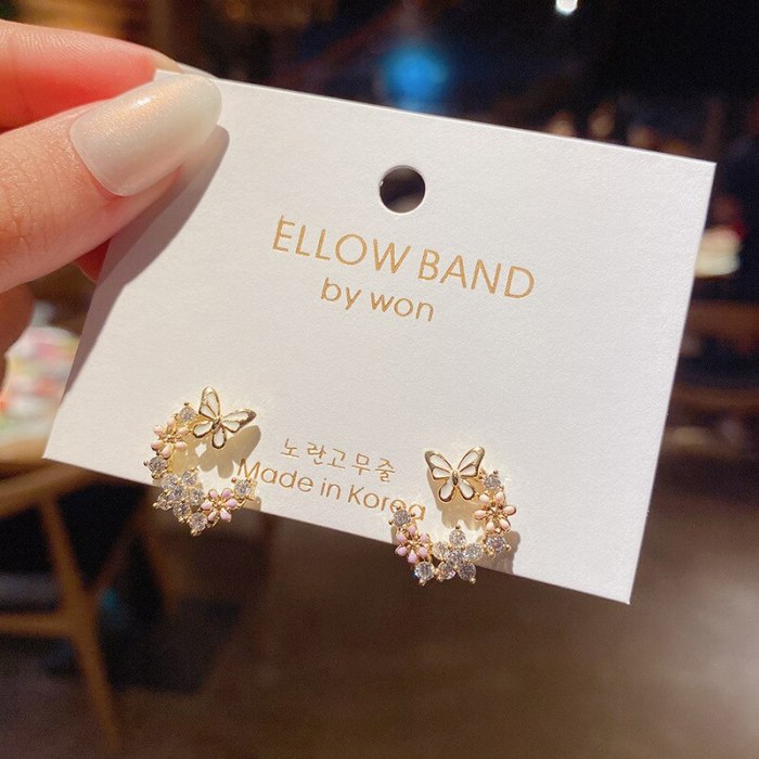 Drop Shipping Sterling Silvers Post New Trendy Small Flower Butterfly Studs Earrings For Women Gift  Jewelry