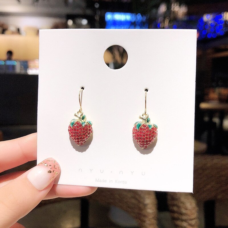 Drop Shipping 925 Silvers Post Strawberry Earrings For Women Eardrop Earring Gift  Jewelry