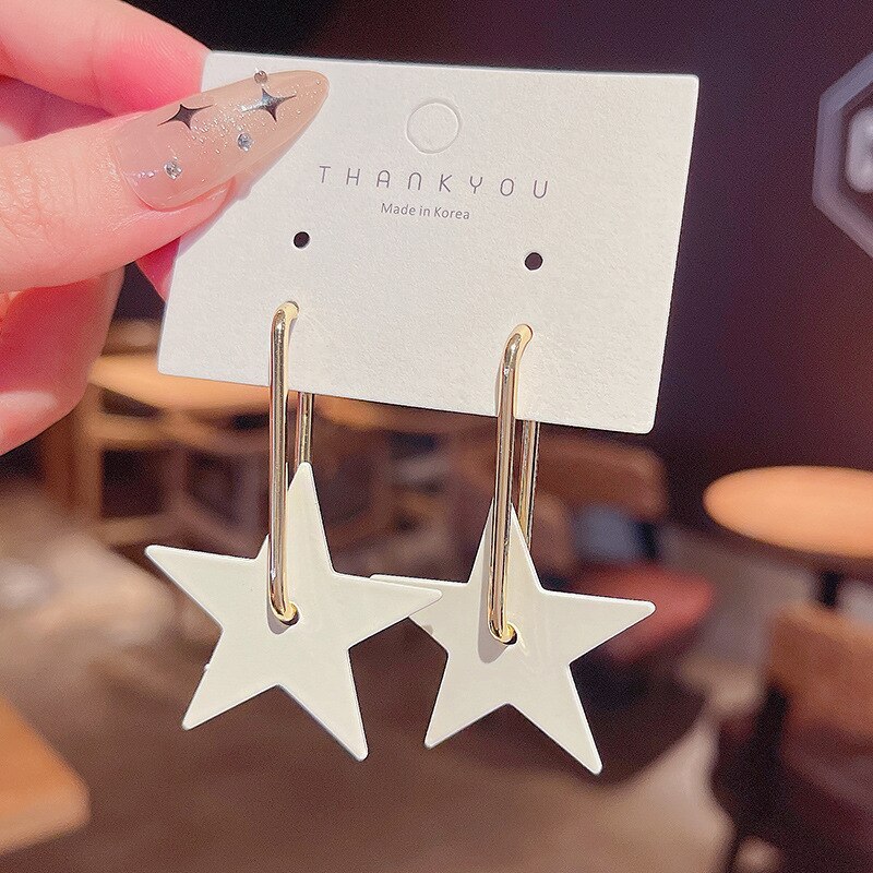 Drop Shipping Sterling Silvers Post Five-Pointed Star Long Stud Earrings Female Women Girl Lady Earrings Gift  Jewelry