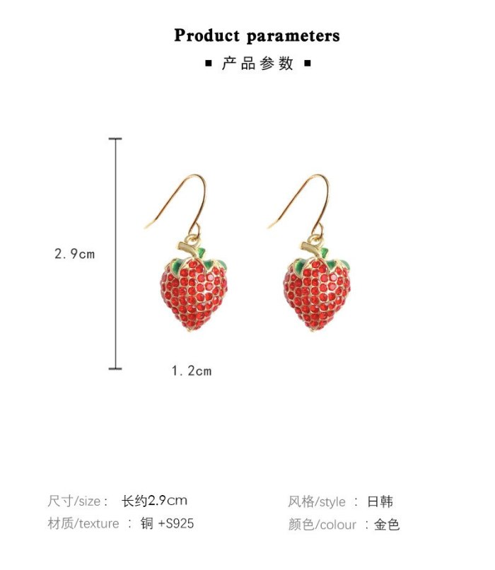 Drop Shipping 925 Silvers Post Strawberry Earrings For Women Eardrop Earring Gift  Jewelry