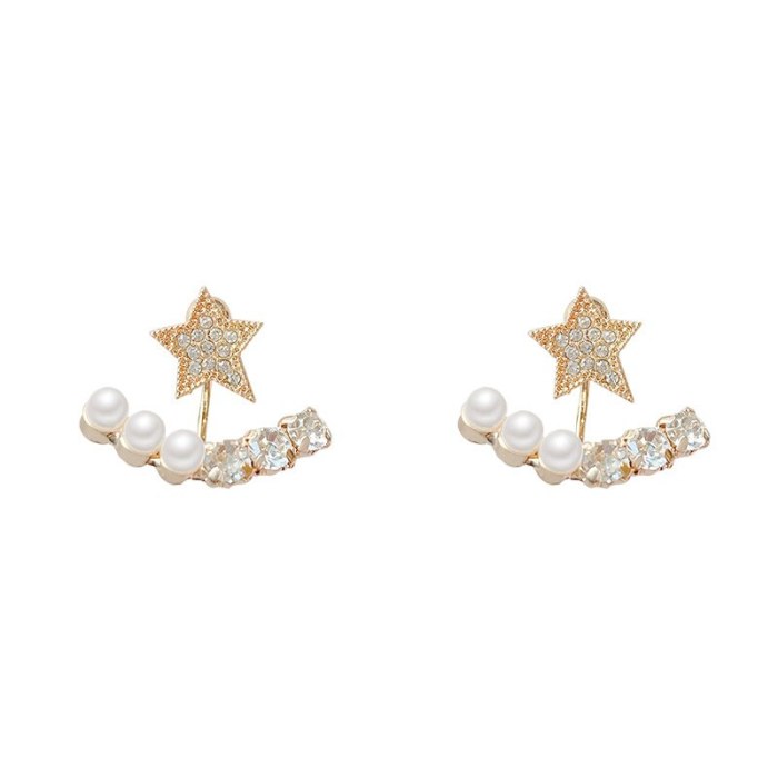 Drop Shipping Pentagram Earrings Female Women Girl Lady 925 Silvers Post Pearl Ear Stud Earring Gift  Jewelry