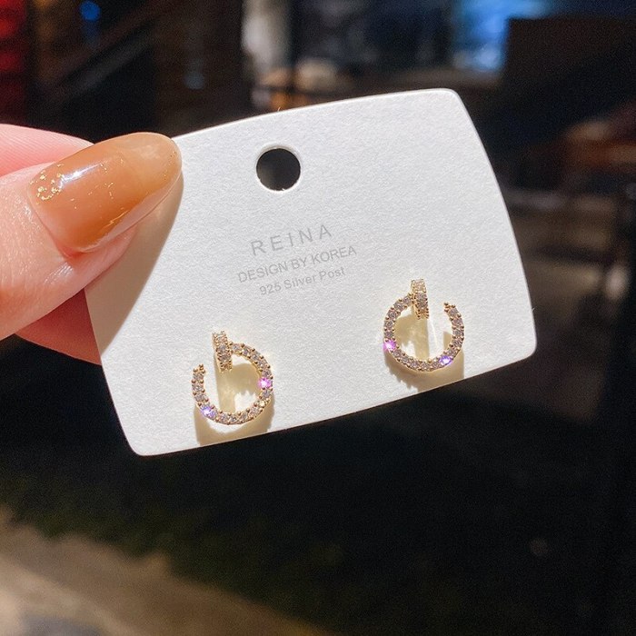 Drop Shipping Sterling Silvers Post Circle Full Diamond Earrings Female Women Girl Lady Stud Earrings Gift  Jewelry