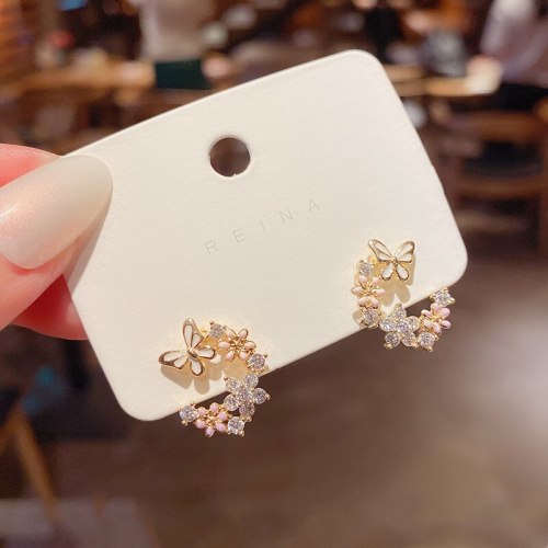 Drop Shipping Sterling Silvers Post New Trendy Small Flower Butterfly Studs Earrings For Women Gift  Jewelry